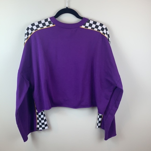 Divided H&M Purple Checkered Cropped Sweatshirt - Picture 3 of 5